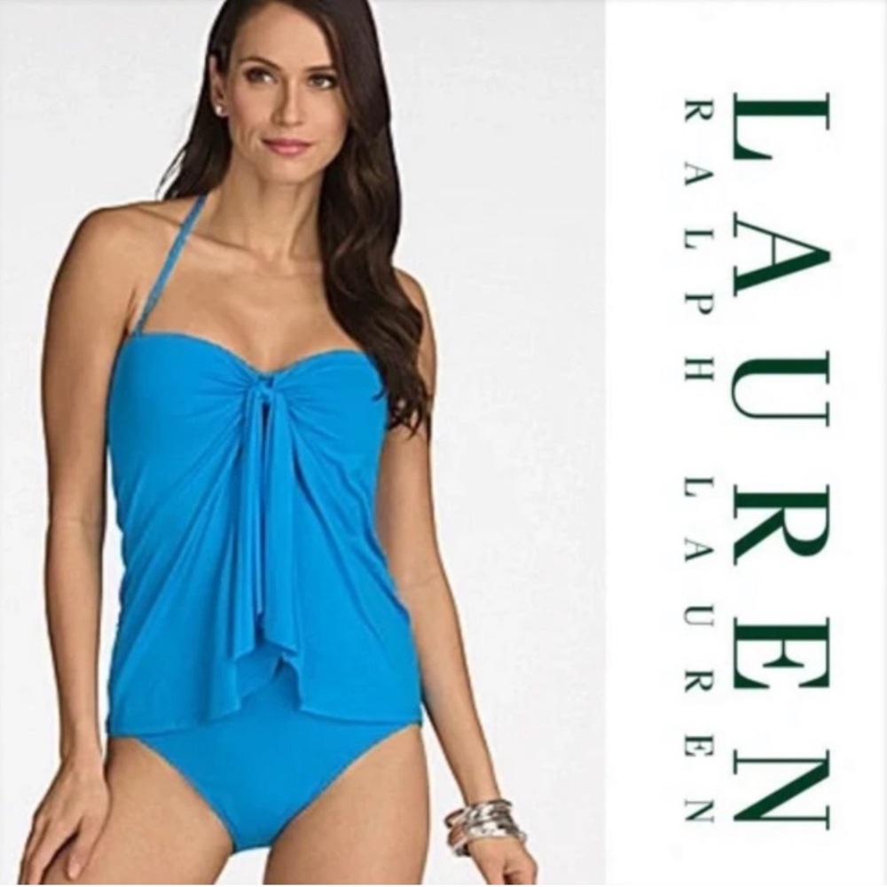 Ralph Lauren Flyaway One Piece Swimsuit, Detachable Halter Strap Turquoise Sz 10